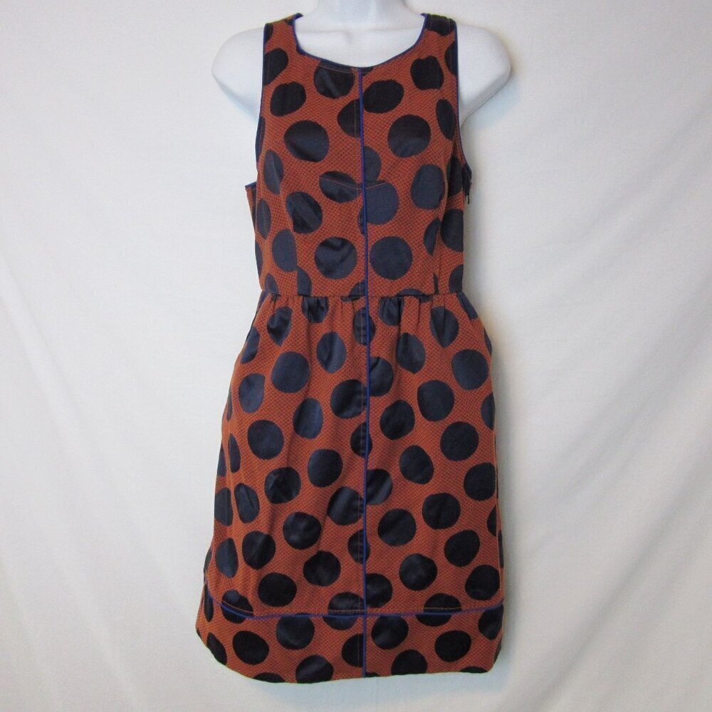 Maeve Anthropology Rokin Polka Dot Orange Blue Dress Pockets Womens 4